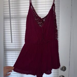 Ambiance Wine Crochet Lace Romper